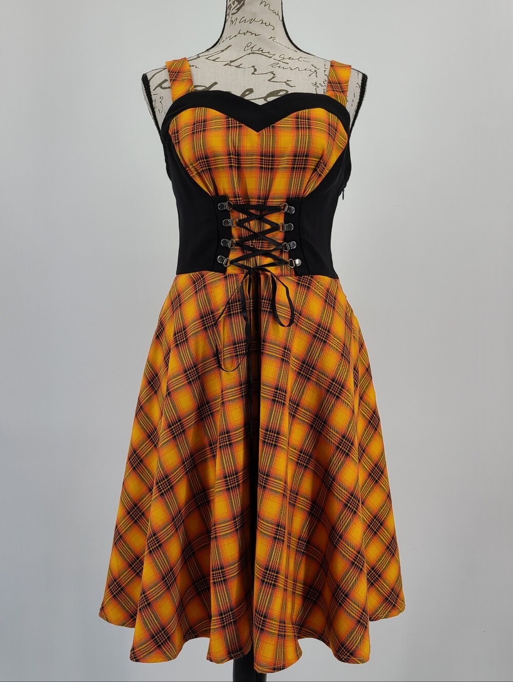 Unique Vintage's Orchid Bloom Plaid Corset Fit-and-Flare Dress Size 10